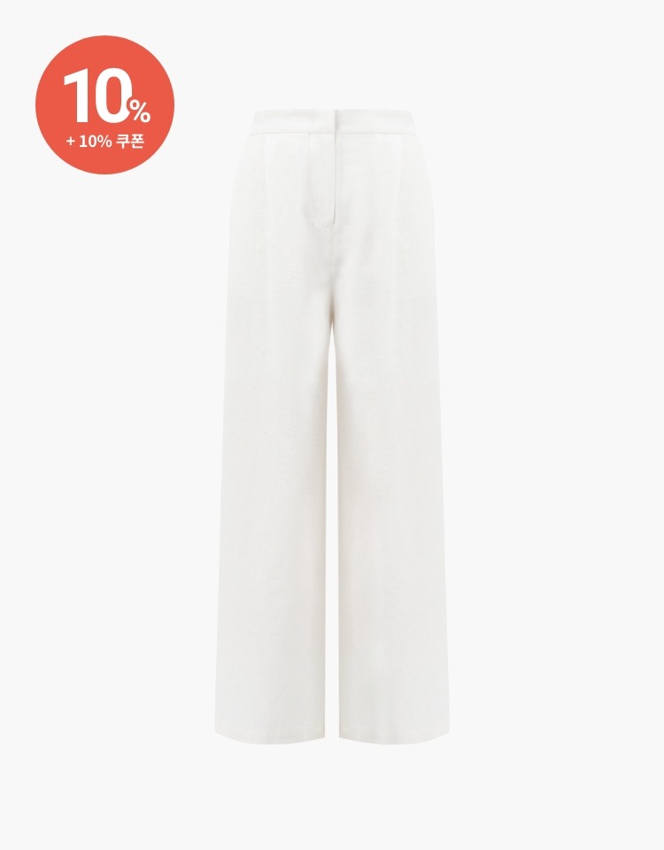 linen blend back banding pants - white