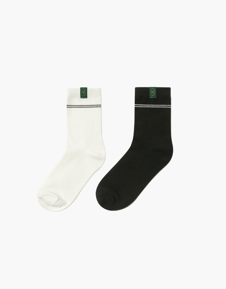 [예약배송 9/27][EXCLUSIVE] stripe ankle socks (ivory/black SET)