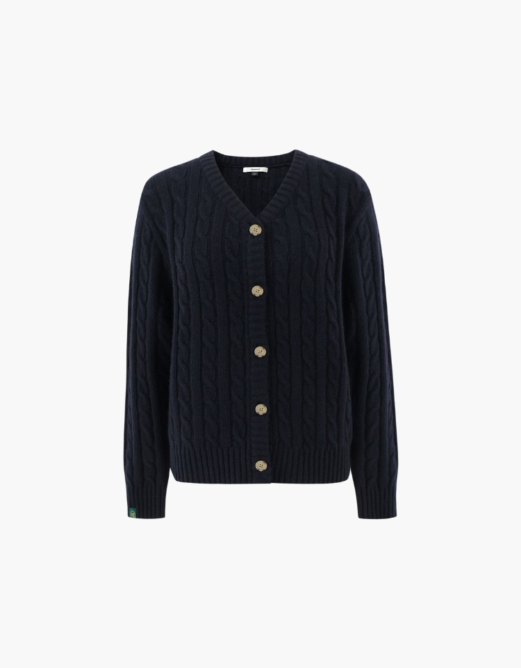 V neck cable cardigan (navy)