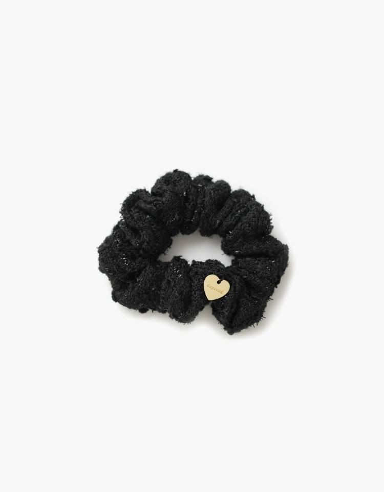 heart charm scrunchie (black tweed)