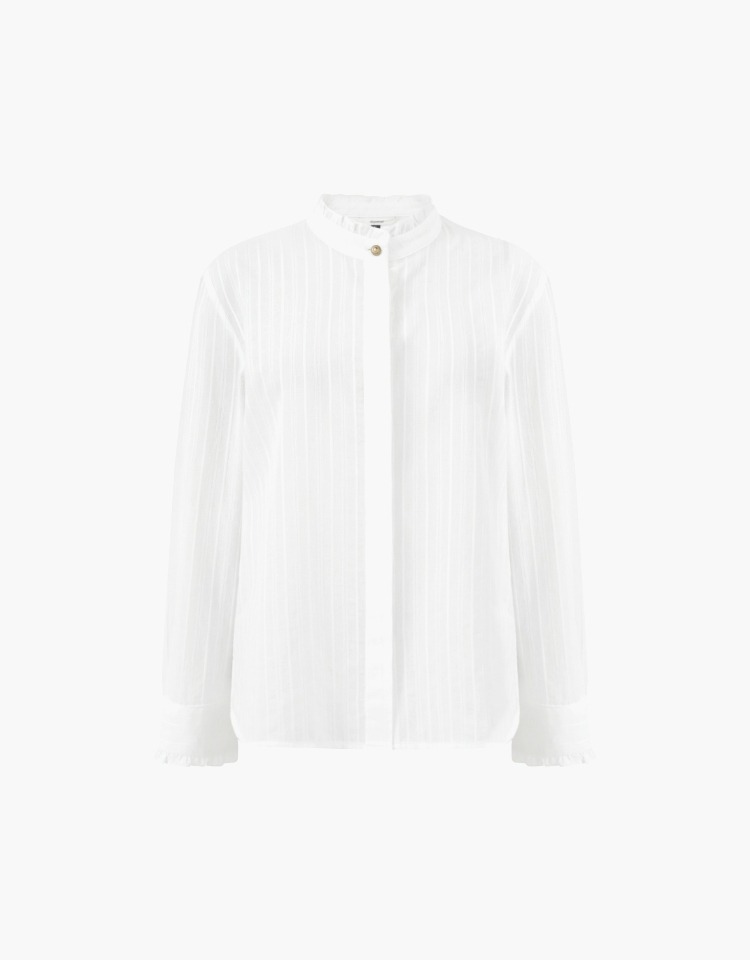 gold button frill blouse (white)