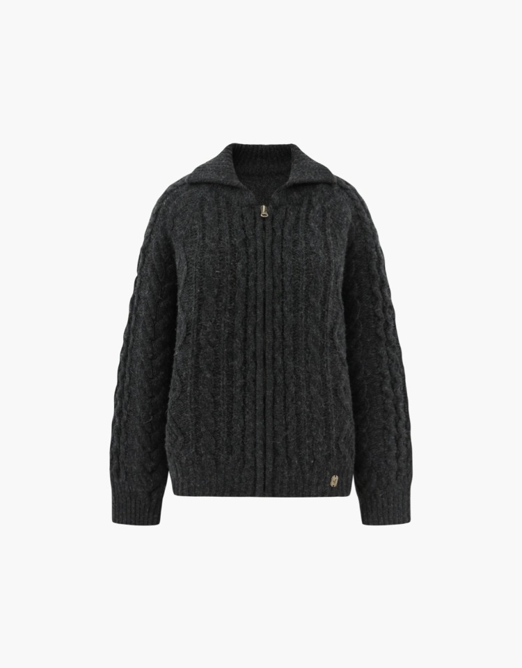 multi cable zip-up cardigan - charcoal