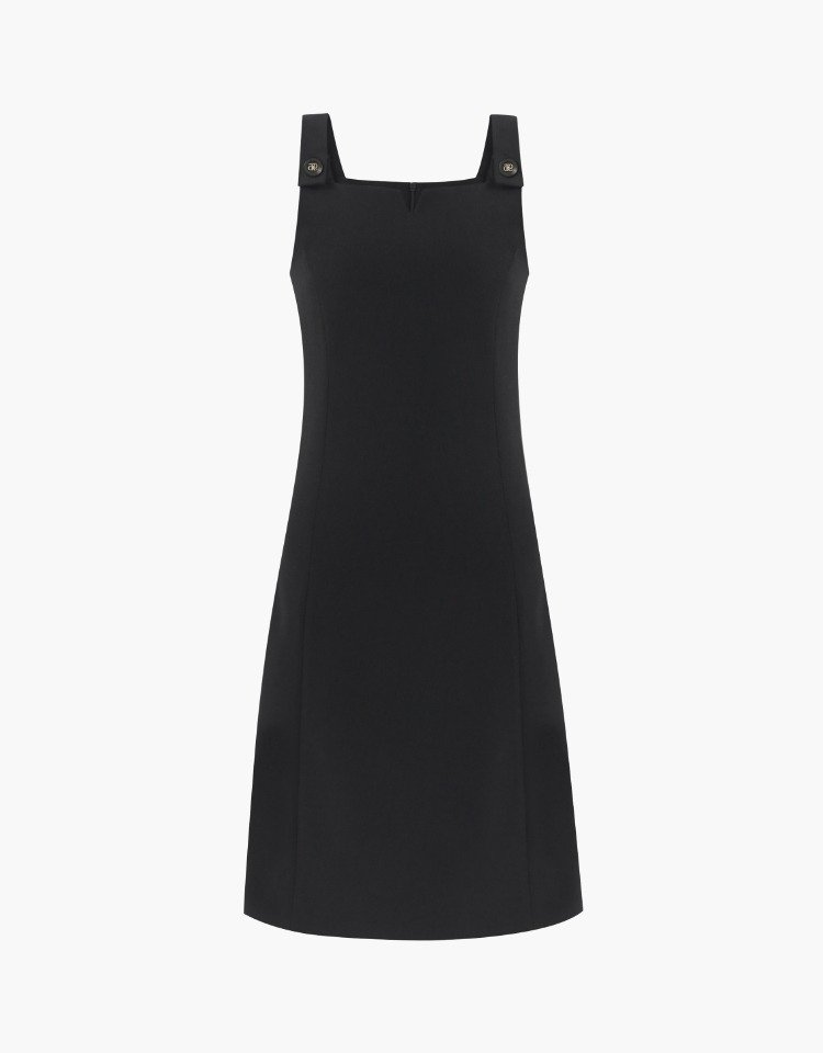 dp button sleeveless long dress - black
