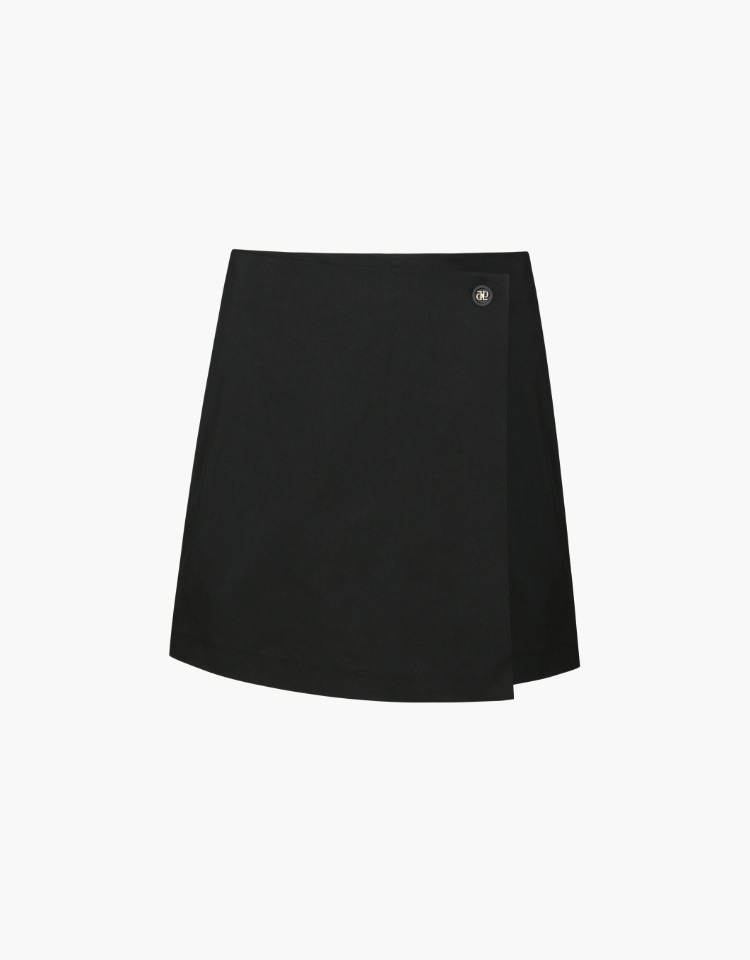 button wrap skirt pants - black