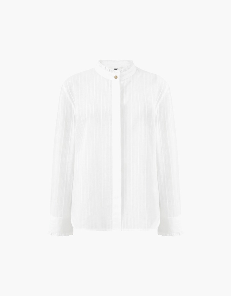 gold button frill blouse - white