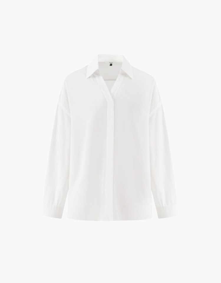v neck collar shirts - white