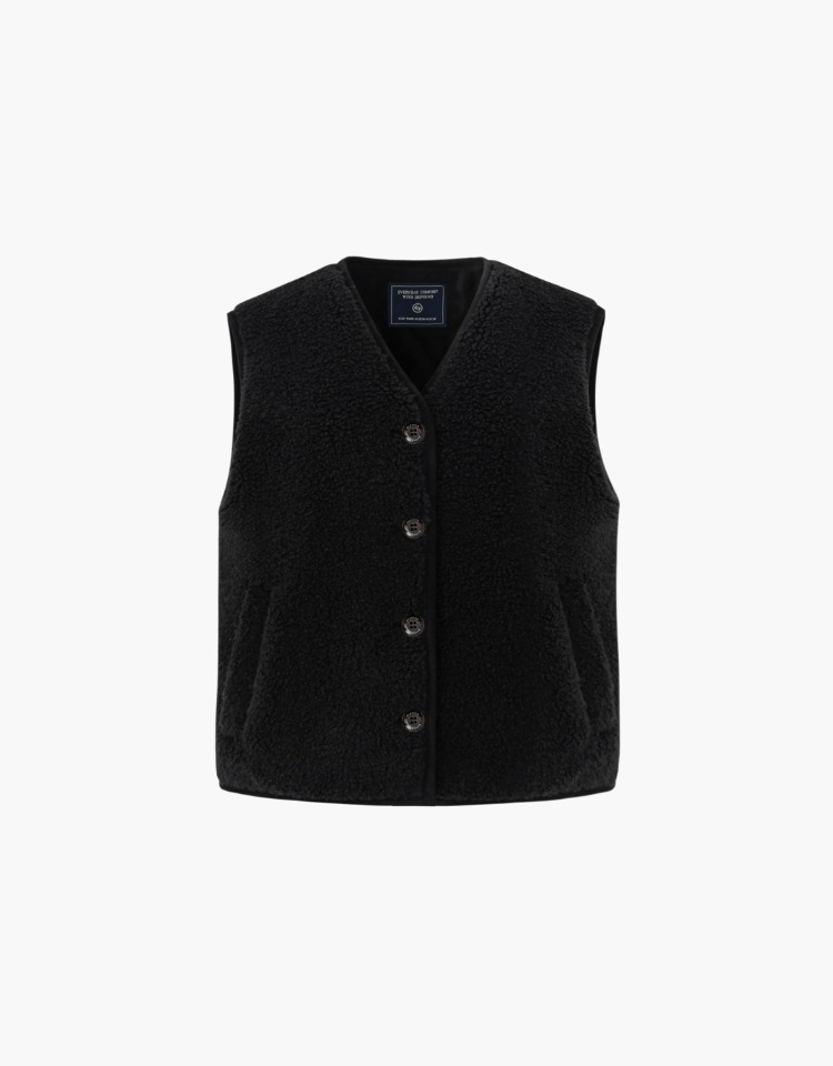 fleece button vest - black
