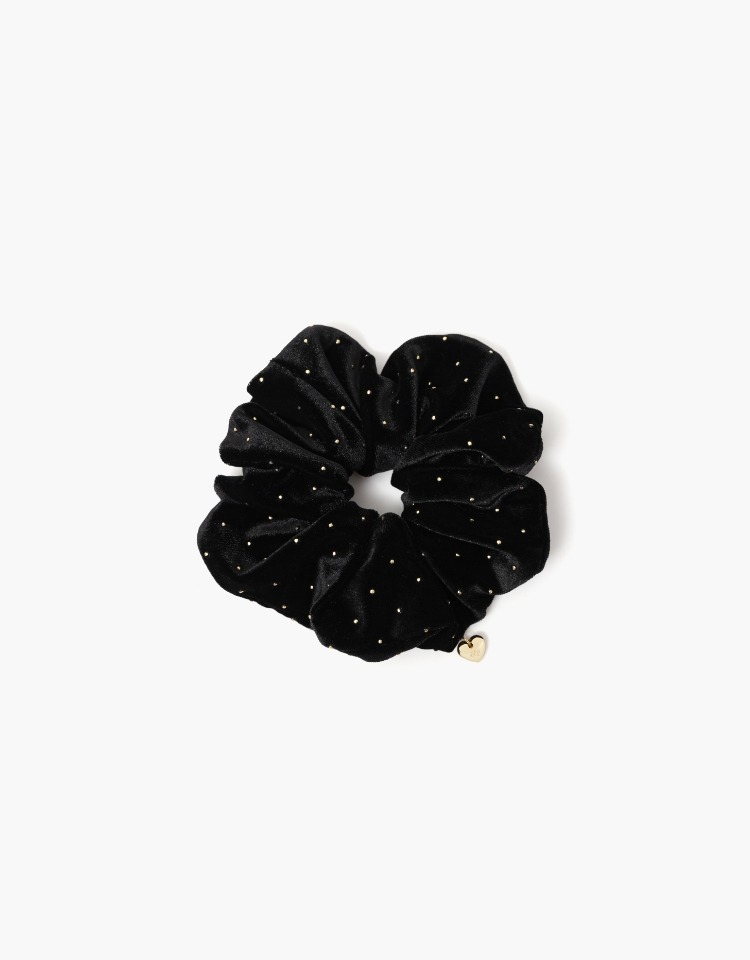 stud velvet scrunchie - black
