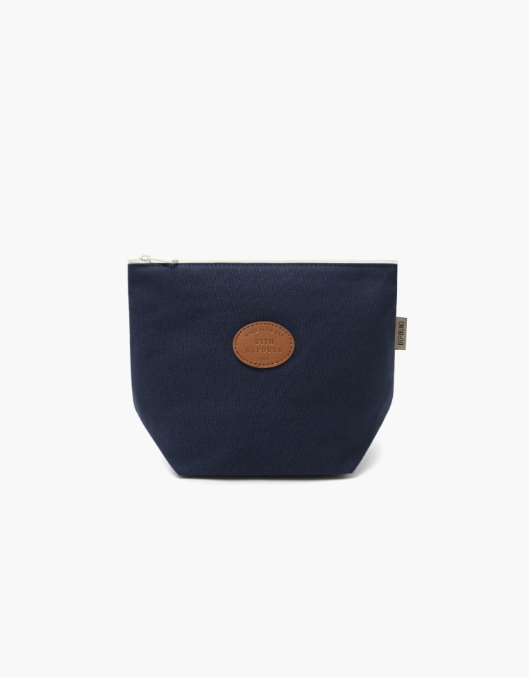 leather patch bun pouch (M) - navy