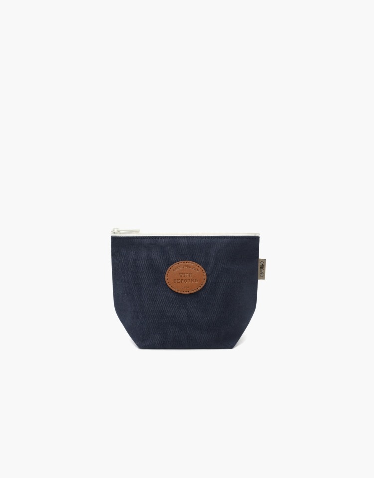 leather patch bun pouch (S) - navy