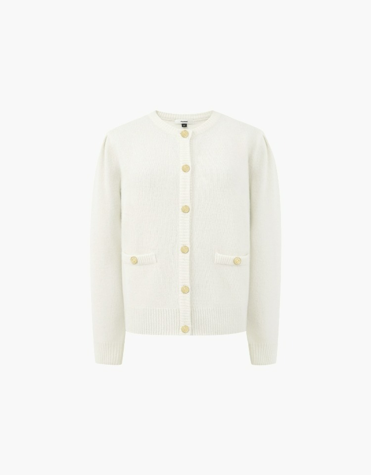 gold button puff cardigan - ivory