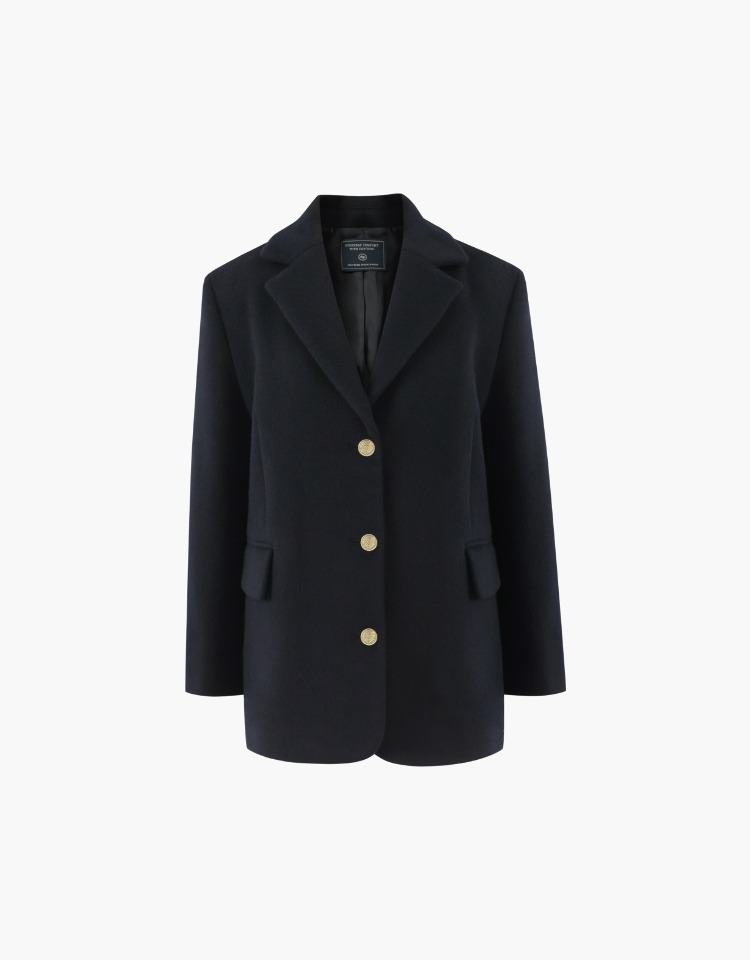 gold button wool half coat (navy)