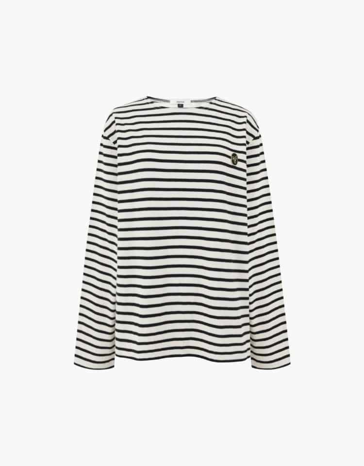 [예약배송 4/28]dpwd elbow patch stripe t shirts - ivory/black stripe