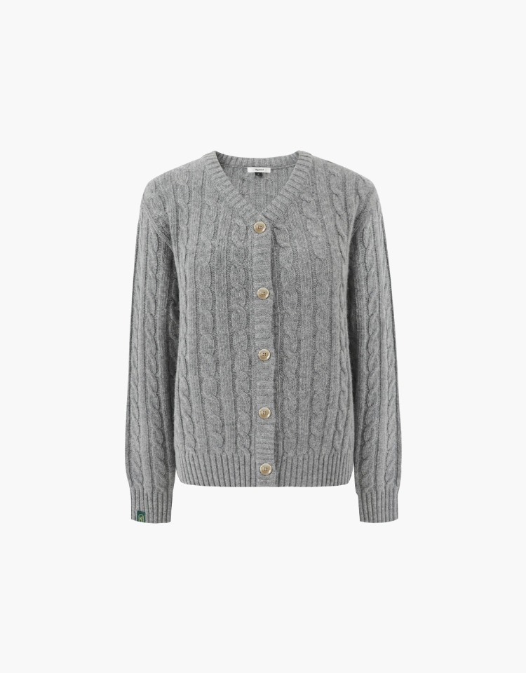 V neck cable cardigan (gray)
