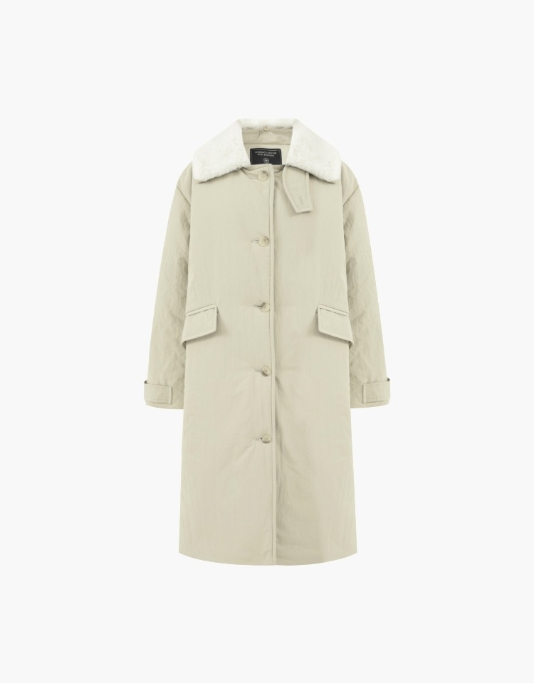 fur collar long padded coat (light beige)