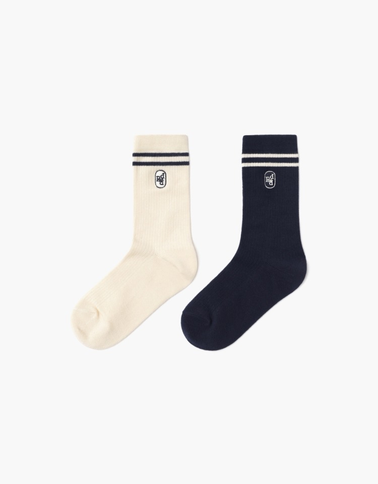 two stripe socks (2P) - cream/navy