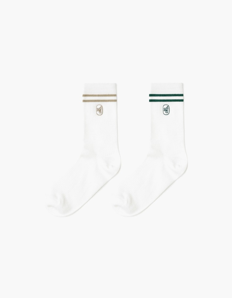 two stripe socks (2P) - ivory+beige/ivory+green