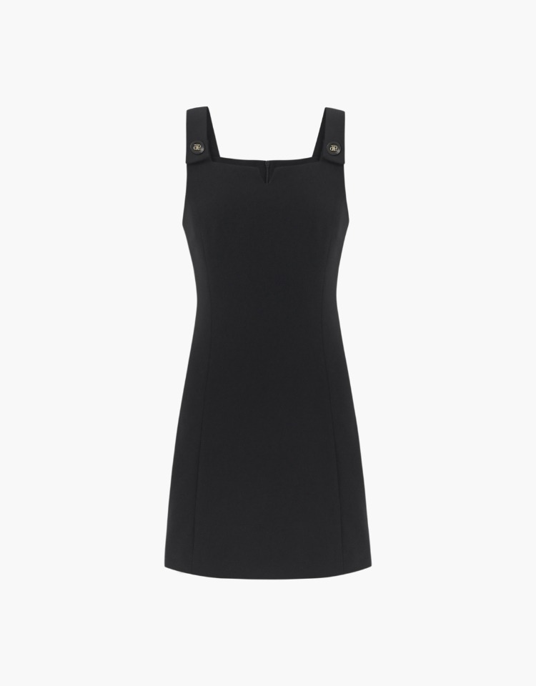 dp button sleeveless mini dress - black