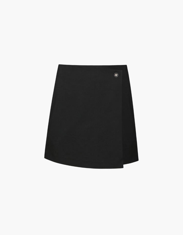 button wrap skirt pants - black