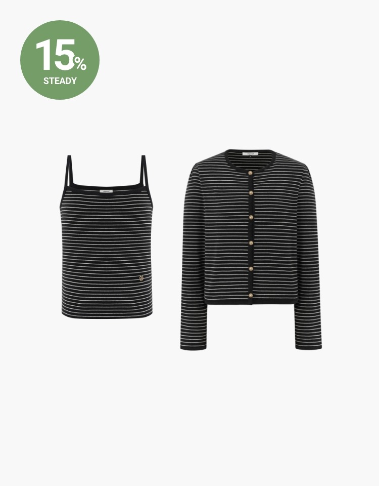 [EVENT 9/18~9/25]stripe cardigan sleeveless set - black