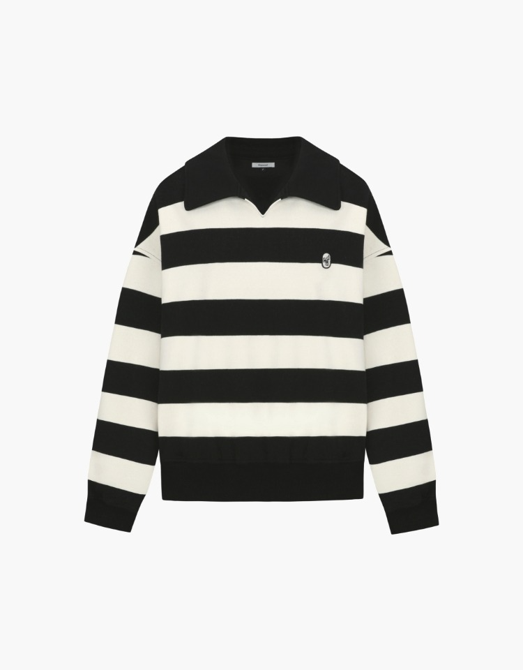 wappen stripe collar sweatshirt - black