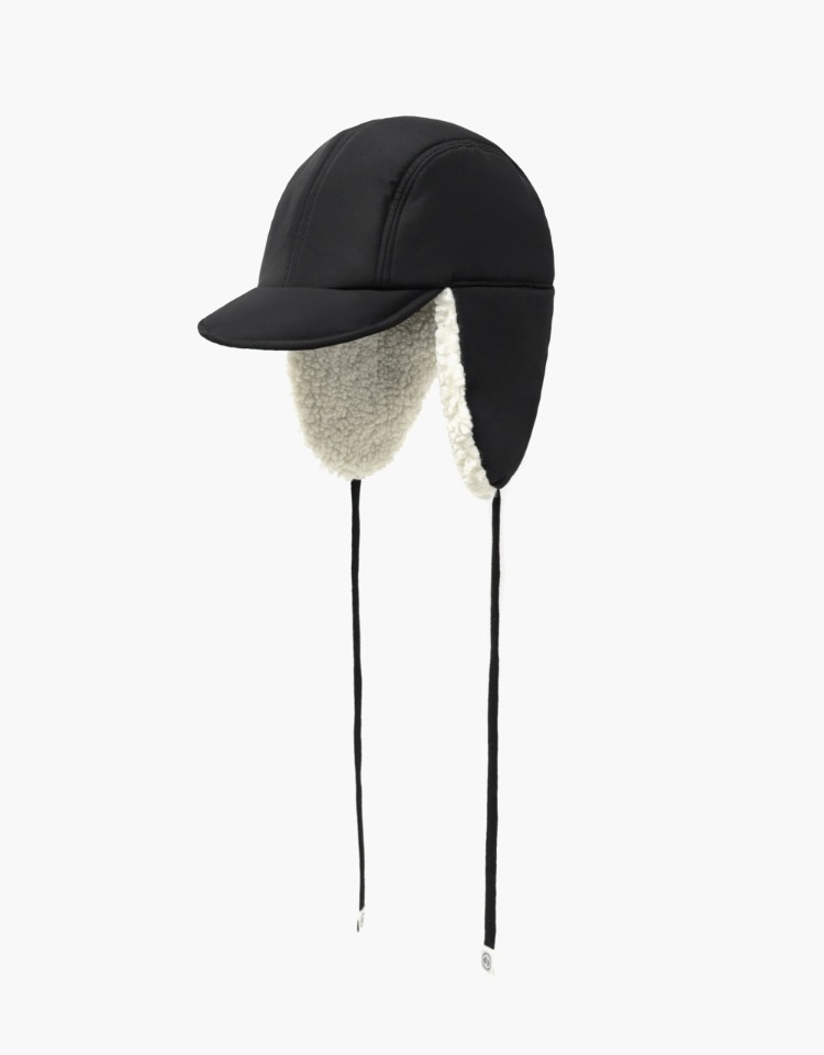 padded earflap cap - black