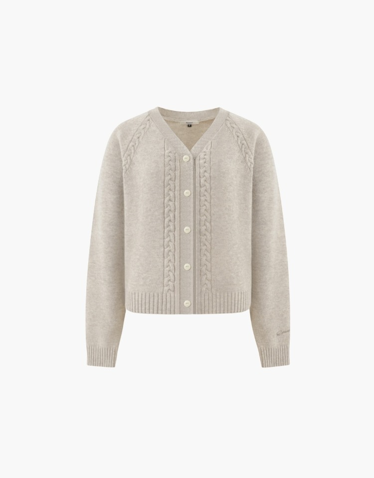 v neck cable knit cardigan - oatmeal