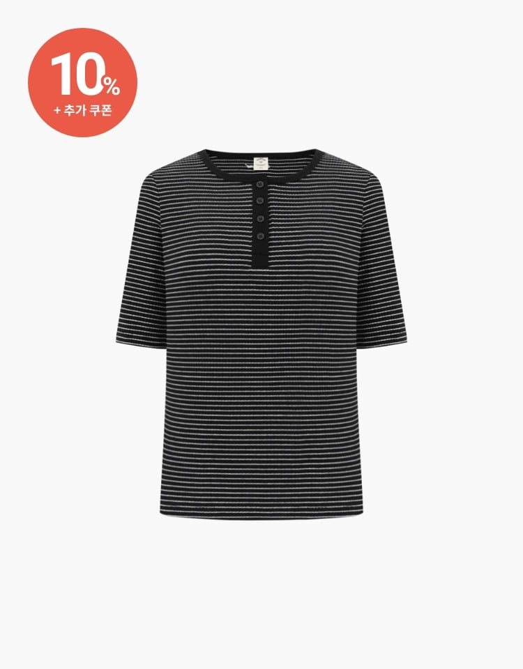 [10% 할인+10% 쿠폰]stripe henley neck t-shirt - black stripe