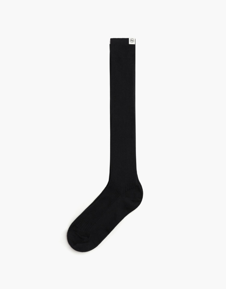 cotton rib knee socks - black
