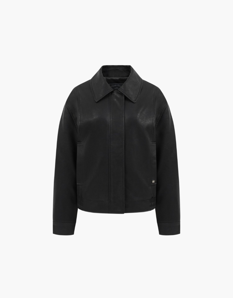 crop leather jacket - black