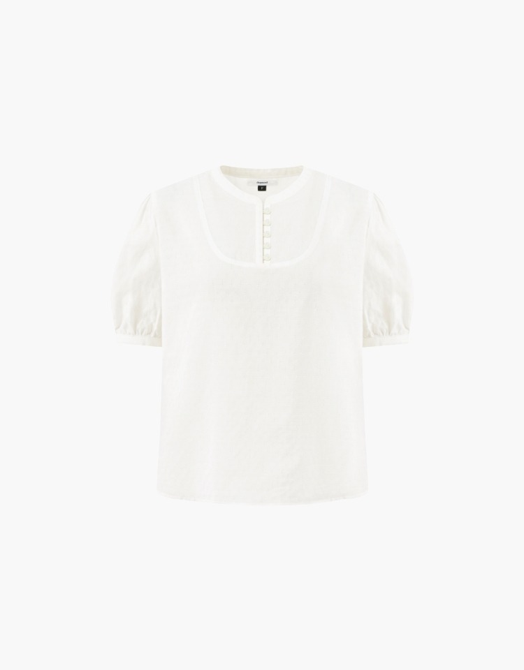 china collar puff blouse - white